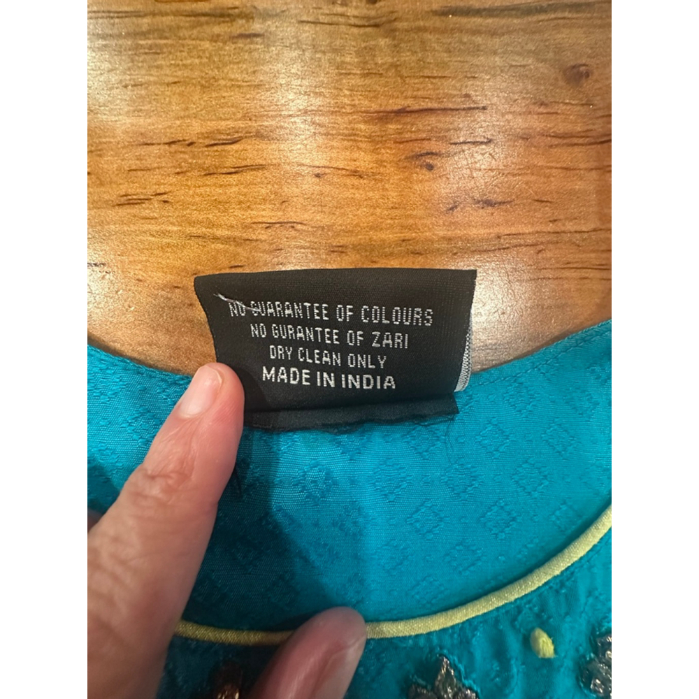 Rich Lady Anarkali Maxi Dress Turquoise Beaded Gown Large - Picture 7 of 8
